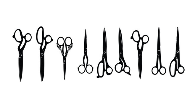 Collection of vintage scissors silhouette various styles for cutting and grooming on vector