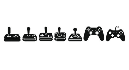 Retro and modern video game controllers arranged in a row symbolizing gaming evolution vector