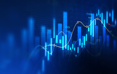 Stock market chart showing business growth, rising trends, financial performance, investment progress, profit increase, and market success indicators.Investment finance chart growth graph.
