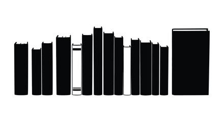 Row of diverse books spanning different sizes and heights library shelf display vector