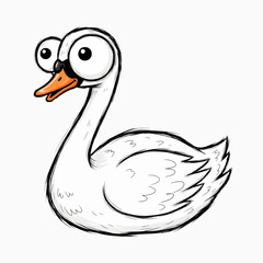 Cartoon swan, kid book illustration, isolated on white background.
