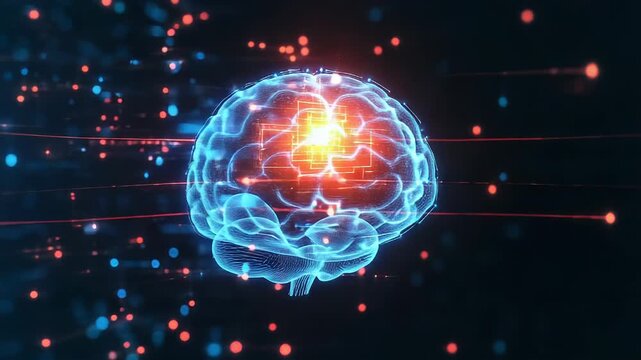 Artificial intelligence brain glowing with digital data processing - Powered by Adobe