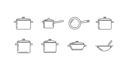 Collection of hand drawn kitchen pots and pans for culinary use vector