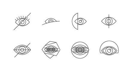 Abstract line art sketches of diverse eye designs symbolic of vision and perception vector