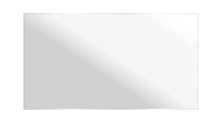 Realistic transparent glass rectangle plate. Acrylic texture frame with light reflection and glossy effect. Empty panel on white background. Vector PNG illustration.