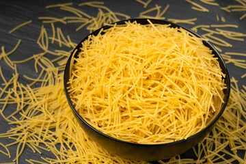 Raw vermicelli, gold soup pasta, small scattered homemade noodles, thin macaroni