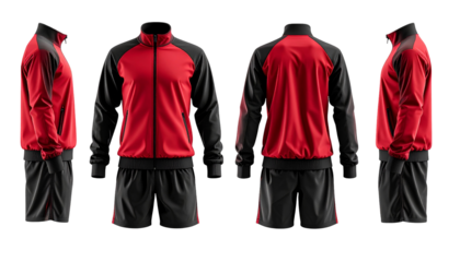 Red and black tracksuit on black background