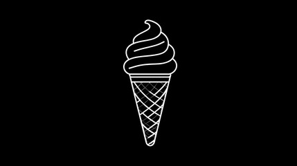Simple Outline of an Ice Cream Cone on Black Background