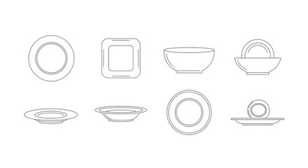 Collection of kitchenware and tableware objects hand drawn sketches vector