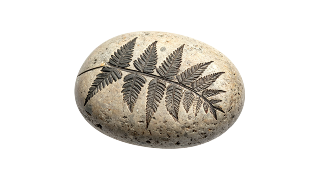 Stone with fossilized fern imprint