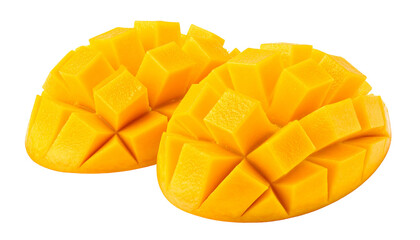 Diced ripe yellow mangos on black