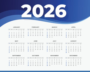 Modern and minimal 2026 calendar template with colorful wave design. Perfect for business, corporate, or personal use. Fully editable and printable layout