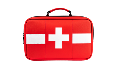 Red first-aid kit with white cross
