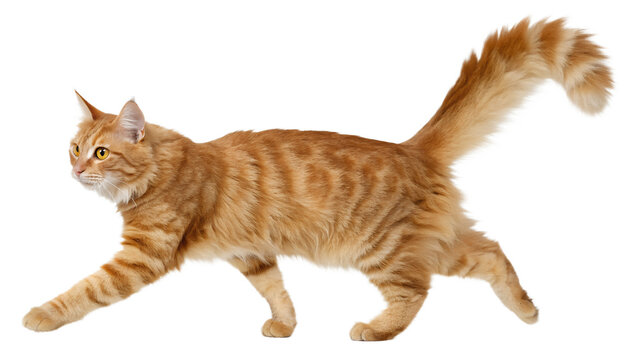 Ginger tabby cat prowling, showcasing its beautiful fur and lithe body with confident stride, curious gaze