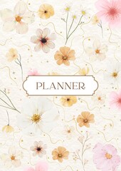 Vintage Watercolor Floral Planner Cover Design with Golden Line Accents