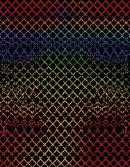 Vibrant geometric pattern with rainbow colors.