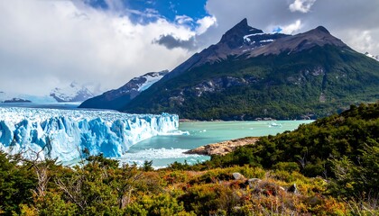 Stunning scenic view of a glacial lake and mountain range under cloudy skies