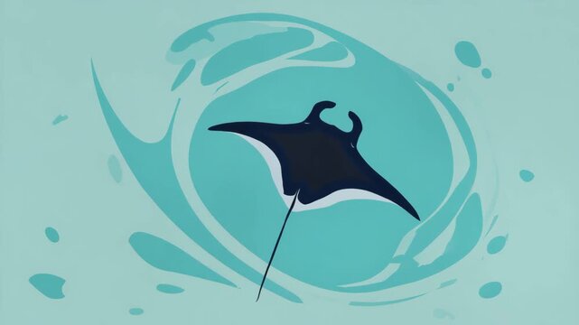 Stylized manta ray swimming in swirling turquoise water stingray marine animal