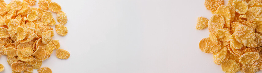 Wide banner of corn flakes on a white background for website header.