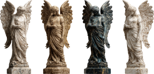 Serene stone angel statue and sculpture set. An isolated old monument
