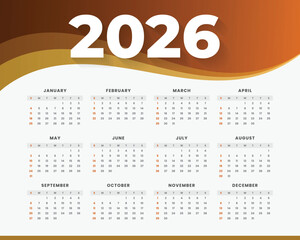 Modern and minimal 2026 calendar template with colorful wave design. Perfect for business, corporate, or personal use. Fully editable and printable layout