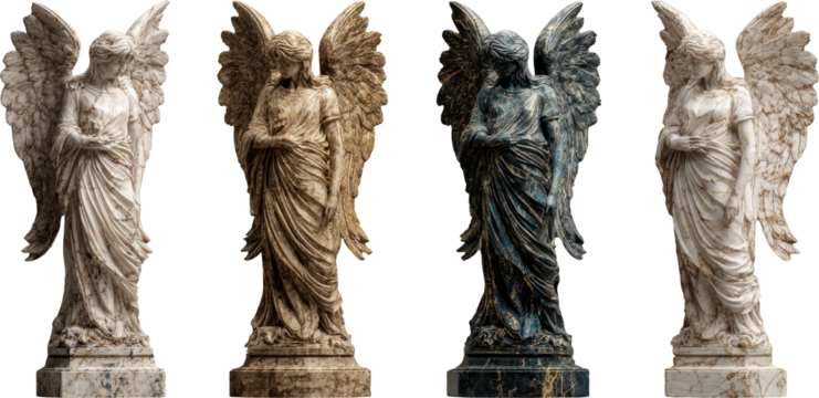Serene stone angel statue and sculpture set. An isolated old monument