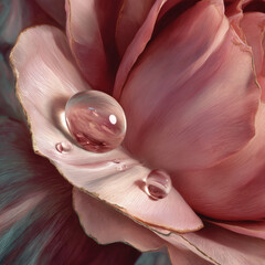 A close-up, hyper-realistic dewdrop on a pristine rose petal, symbolizing skin vitality.