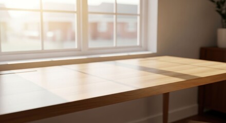 Light-filled room, wooden desk by window