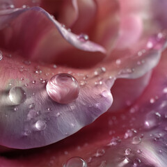 A close-up, hyper-realistic dewdrop on a pristine rose petal, symbolizing skin vitality.