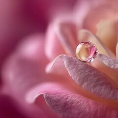 A close-up, hyper-realistic dewdrop on a pristine rose petal, symbolizing skin vitality.