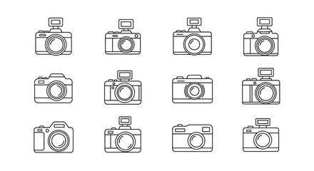 Set of camera icons in sketch style for photography and creative projects vector
