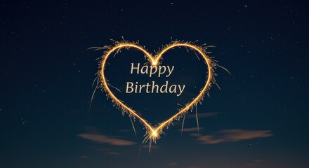 Fototapeta premium Sparkling Heart Birthday: A radiant heart of sparkling lights forms a glowing embrace, the words Happy Birthday elegantly inscribed within. The image evokes warmth, joy.