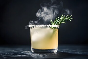 Smoky Rosemary Cocktail Garnish Ice Cubes Drink