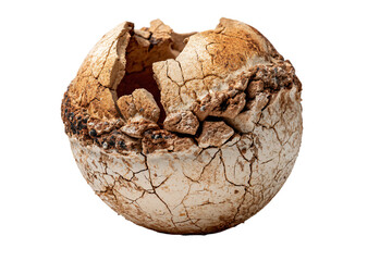 Fototapeta premium Broken and Cracked Spherical Clay Object Isolated.