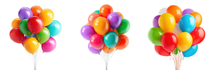Vibrant glossy helium balloons in three separate bunches for parties and celebrations