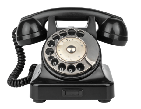 Vintage Rotary Dial Telephone Front View, Classic Retro Design, Isolated on Transparent Background