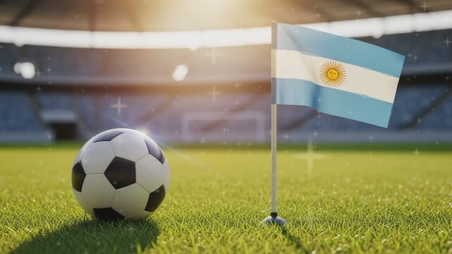 Argentina Football Championship - Soccer Ball and Argentine Flag on Stadium Grass