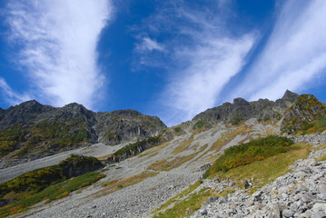 北アルプス、涸沢から望む奥穂高岳と涸沢岳