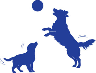 Vector art of silhouette of two dogs playing with a ball