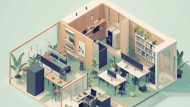 Open plan office isometric illustration digital art