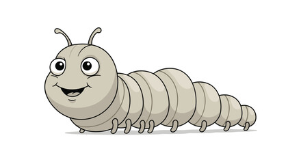A happy cartoon caterpillar with big eyes and a friendly smile walking along.