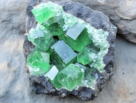 Vibrant green grossular garnet crystals on dark matrix specimen with geological beauty