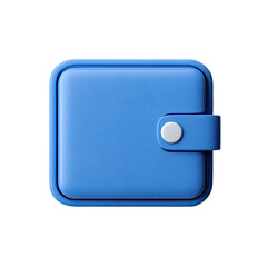 A simple, square, light-blue digital rendering of a small wallet with a white button closure