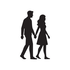 
Young Couple Silhouette Walking Hand in Hand