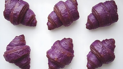 Obraz premium Delicious purple croissants on a plain white background from above studio shot