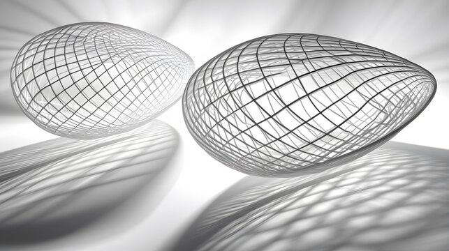 Abstract monochrome background with spheres and wireframe mesh design, 3d render