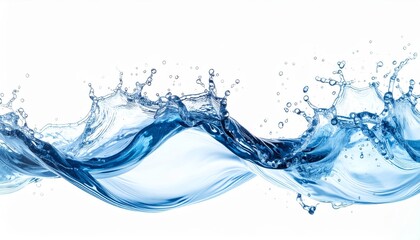 Blue water splash with bubbles and drops isolated on a clean white backdrop, capturing the fresh motion of liquid