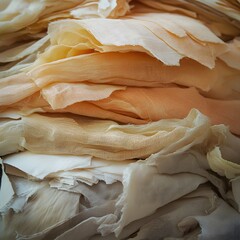 Textured Stack of Earthy Toned Fabrics, Gauze and Linen  Background