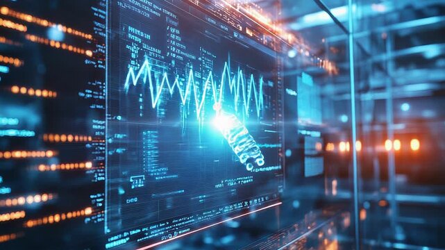 Data analyzing on futuristic digital display showing financial graphs - Powered by Adobe