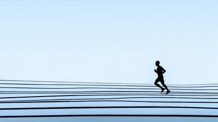 Silhouette of Runner Against a Minimalistic Blue Horizon